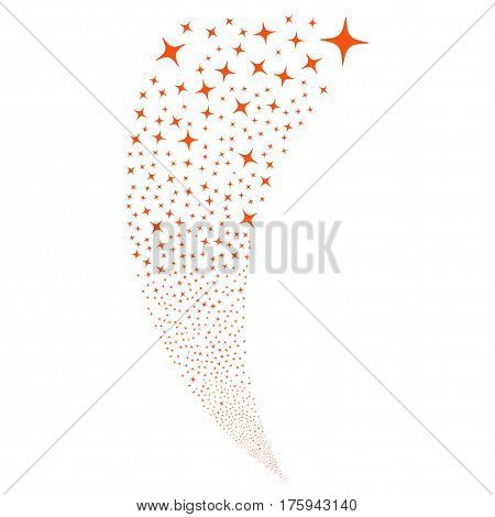 Space Star random fireworks stream. Vector illustration style is flat orange iconic symbols on a white background. Object fountain made from scattered design elements.