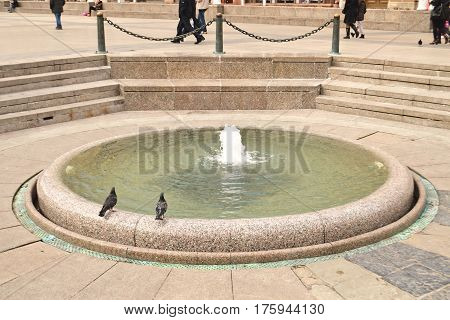 Close up of Mandusevac fountain in Zagreb, Croatia
