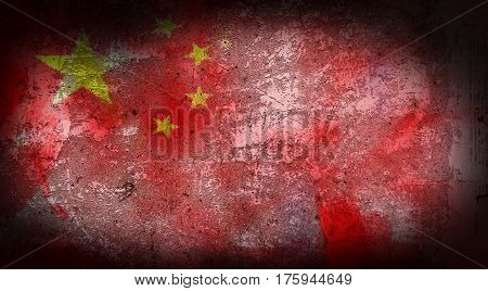 Grunge China flag on stone texture background