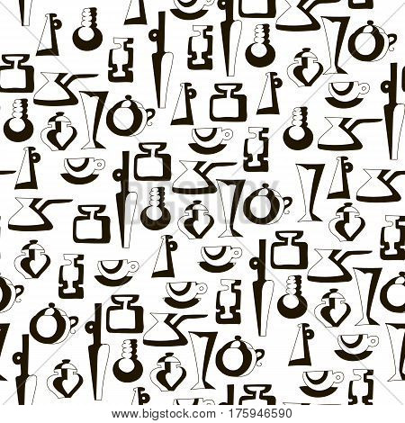 Seamless vector pattern with vases and jugs, abstract print for textile, wrapping paper