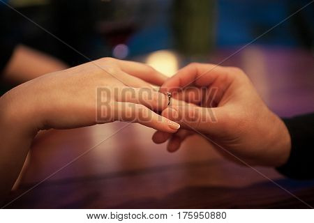 Young Man Makes Woman Marriage Proposal And Puts An Engagement R