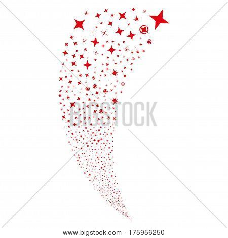 Confetti Stars random fireworks stream. Vector illustration style is flat red iconic symbols on a white background. Object fountain combined from scattered icons.