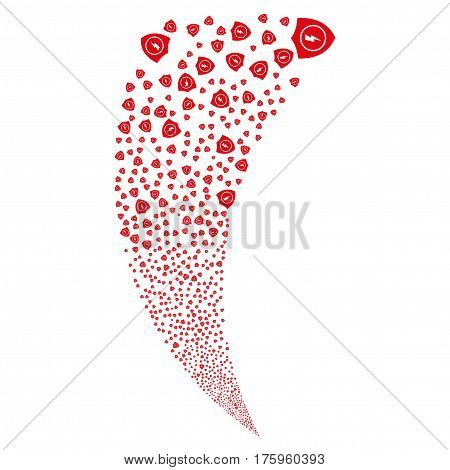 Electric Guard random fireworks stream. Vector illustration style is flat red iconic symbols on a white background. Object fountain combined from scattered pictographs.