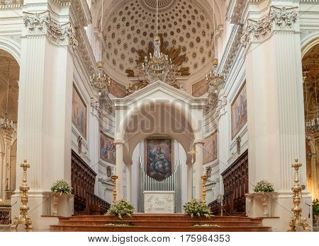 Interior Of The Basilica Of St. Lawrence The Martyr Is The Cathedral In Trapani