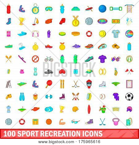 100 sport recreation icons set in cartoon style for any design vector illustration
