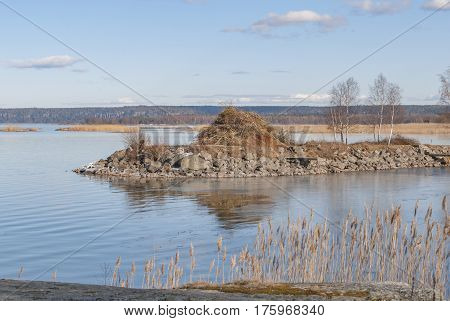 Bonfire by the lake Vanern in winter