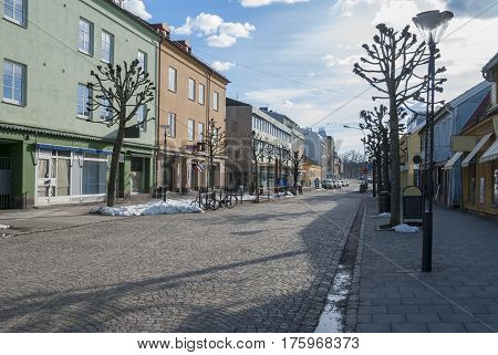 Street in Vanersborg city in winter, travel Sweden