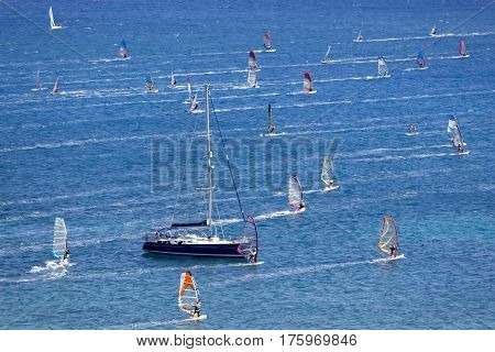 Windsurfing in Vassiliki bay Lefkada island Greece