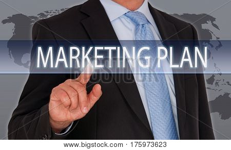 Marketing Plan - Manager with touchscreen and text