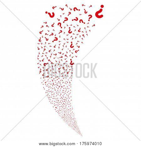 Question random fireworks stream. Vector illustration style is flat red iconic symbols on a white background. Object fountain combined from scattered symbols.