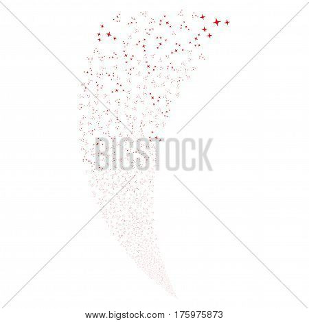 Space Stars random fireworks stream. Vector illustration style is flat red iconic symbols on a white background. Object fountain created from scattered design elements.