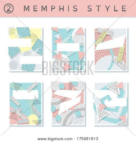 6 pastel colored memphis style covers with geometric shapes. US Letter size. Easily croppable to A4 size. Graphics are grouped and in several layers for easy editing. The file can be scaled to any size.