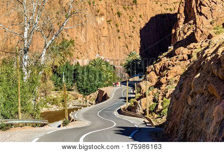 Road towards Todgha Gorge, a canyon in the High Atlas Mountains in Morocco