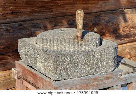 Ancient handmade millstone from Ukrainian Transcarpathian village