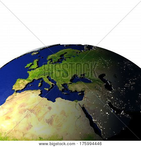 Emea Region On Model Of Earth With Embossed Land