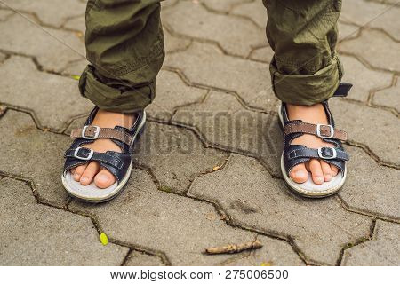 Childrens Orthopedic Shoes On The Boys Feet