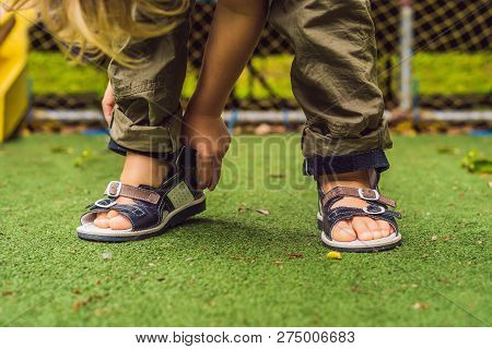 Childrens Orthopedic Shoes On The Boys Feet