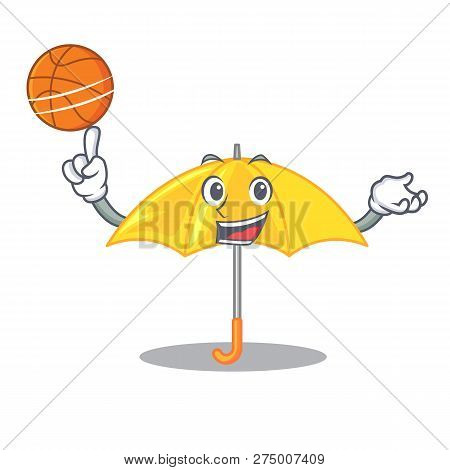 With Basketball Yellow Umbrella Isolated On A Mascot