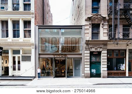 New York City, Usa - June 25, 2018: Luxury Storefront Of Fashion Shop In Mercer Street In Soho Cast 