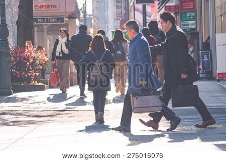 Sapporo Hokkaido, Japan - Nov 2018 : People Walking On Street In Rush Hour At Susukino District In T