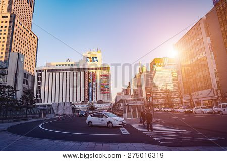 Sapporo Hokkaido, Japan - Nov 2018 : Shopping Road In Front Of Sapporo Station Is The Main Station F