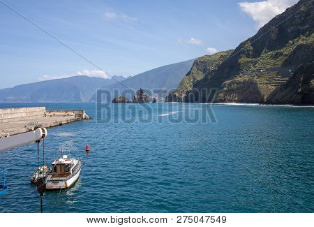 Porto Moniz, Madeira, Portugal - April 18, 2018: Fishing Port And Marina In Porto Moniz On The North