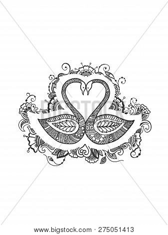 Swans Black And White Pattern Vector Drawing