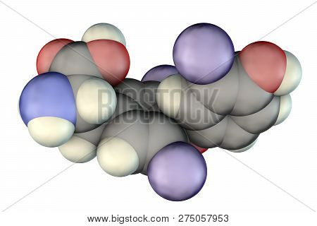 Molecule Of Triiodothyronine, T3, A Hormone Produced By Thyroid Gland, 3d Illustration
