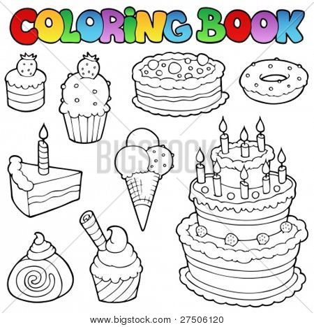 Livro para colorir vários bolos 1 - vector illustration.
