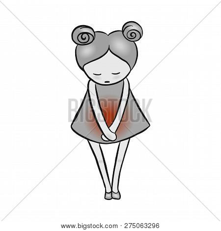 Vector Illustration - Girl Suffering Abdominal Pain Menstruation, Gastritis, Cystitis, Stomach Ache,