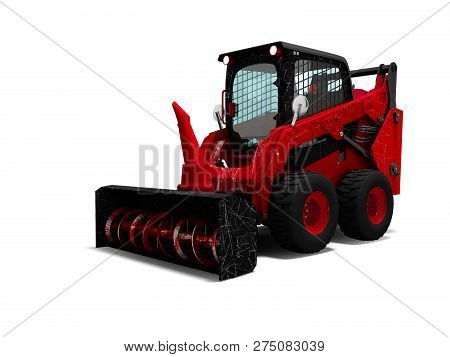 Old Red Mini Loader Nozzle Snowthrower 3d Render On White Background With Shadow