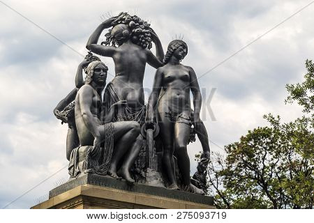 Barcelona, Spain - May 10, 2017: This Is The Allegorical Sculptural Group Of Tarragona By The Artist