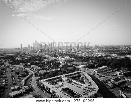 Filtered Image Top View Dallas Downtown From Trinity Groves With Cloud Blue Sky