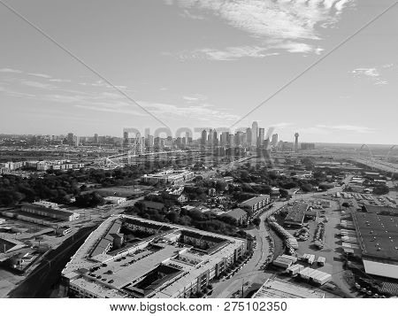 Filtered Image Top View Dallas Downtown From Trinity Groves With Cloud Blue Sky