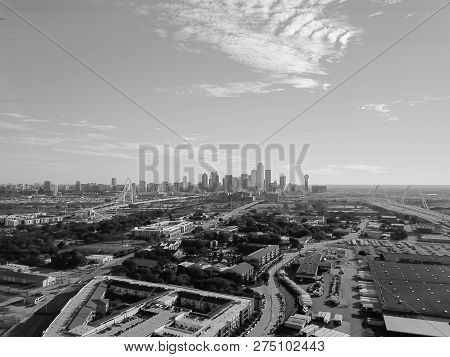 Filtered Image Top View Dallas Downtown From Trinity Groves With Cloud Blue Sky