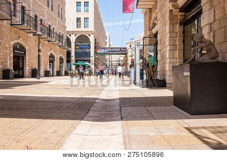 Jerusalem, Israel - May 25, 2012: View On Mamilla Road, Famous Modern Jerusalem City Street Full Of 