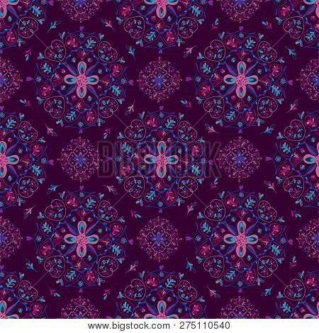 Purple Mandala Floral Pattern On Purple Background
