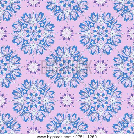 Blue And White Floral Pattern On Pink Background