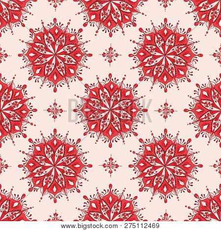Red Floral Mandala Pattern On Cream Background