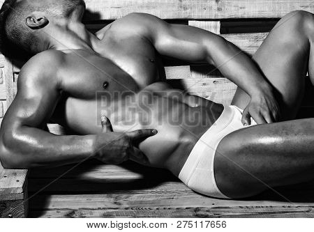 Handsome Man Or Muscular Macho, Bodybuilder, With Sexy, Muscle Torso, Body, With Six Packs And Abs I