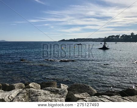 View Of The Ocean From Above Some Rocks In Sanxenxo Galicia Spain