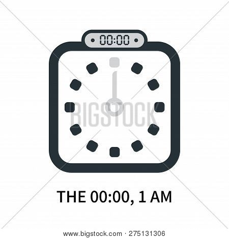The 00:00, 1 Am Icon Isolated On White Background. The 00:00, 1 Am Icon Simple Sign. The 00:00, 1 Am