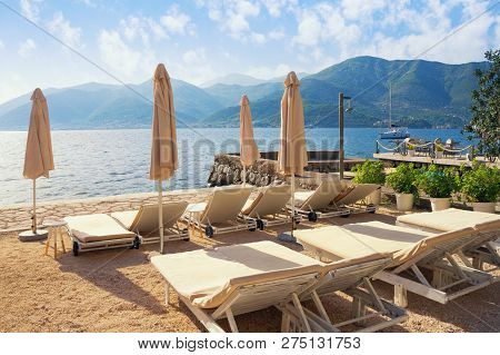 Summer Beach Vacation.  Beautiful Mediterranean Landscape On Sunny Day, Montenegro,  Adriatic Sea, B