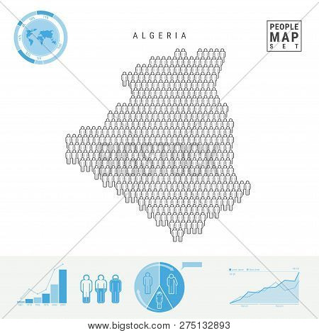 Algeria People Icon Map. People Crowd In The Shape Of A Map Of Algeria. Stylized Silhouette Of Alger