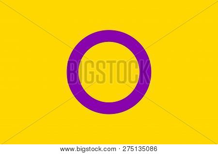Intersexual Symbol People, Realistic Waving Flag. Symbol Of Usual Sexual Orientation.