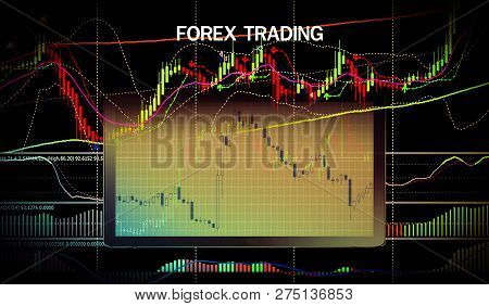 Forex trading / forex charts graph board data on desktop screen technical wth indicator tool - Stock exchange market graph analysis background / Money forex trading financial growth concept