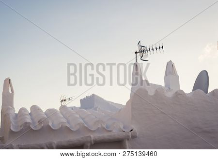 View Of A Typical Residence With White Walls And Roof Of The Fishing Village Binibeca Menorca Spain