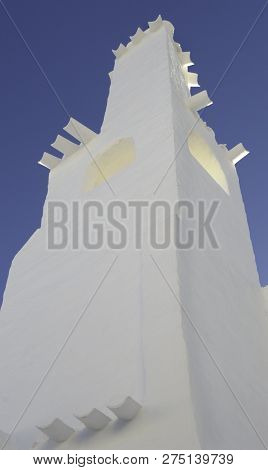 View Of A Typical Church With White Walls And Roof Of The Fishing Village Binibeca Menorca Spain