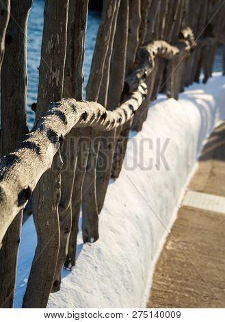 View Of A Typical Wooden Fence Of The Fishing Village Binibeca Menorca Spain