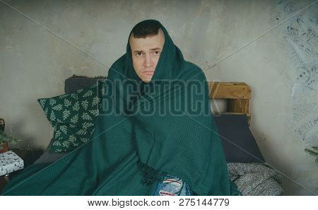 The Guy Got Sick, The Man Wrapped Himself In A Blanket To Keep Warm. The Concept Of Colds, Chondra